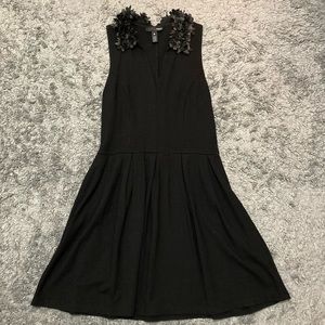 Aqua Black Fit & Flare Dress with Floral Collar